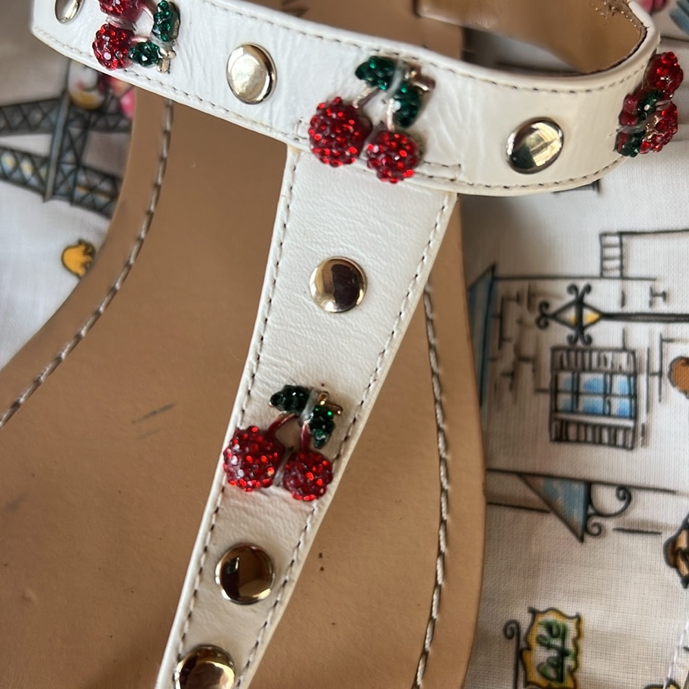 Antonio Melani summer t strap sandals with tiny rhinestone cherries - Picture 4 of 12